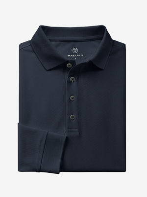 Solid Stretch Cotton Pique Long Sleeve Polo Shirts