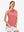 Front upper body view in pink of women's 4 buttons golf polo shirts.