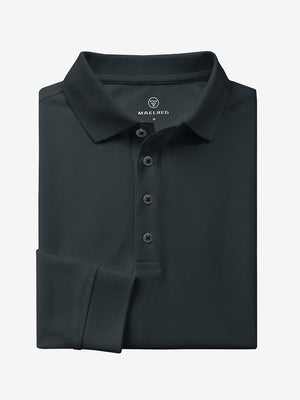 Solid Stretch Cotton Pique Long Sleeve Polo Shirts