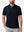 Front upper body shot of model wearing navy  ultra-comfort slim fit roma knit polo shirts
