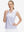 Front upper body shot of model wearing pink purple rose women's sleeveless v-neck print golf shirts