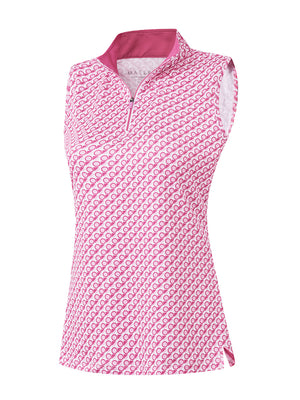 3d rendering of white pink geometric women's sleeveless q-zip print quick dry golf tops