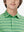 Close-up of collar on trendy boys stripe polo shirts, neat stitching with green stripe accent