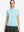 Front upper body shot of model wearing light blue women's breathable 1/4 zip pullover golf shirts