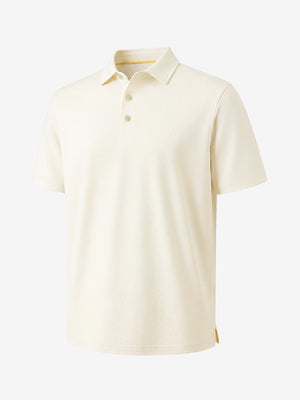 3d view of garment in beige of nylon blend casual jacquard polo shirts.