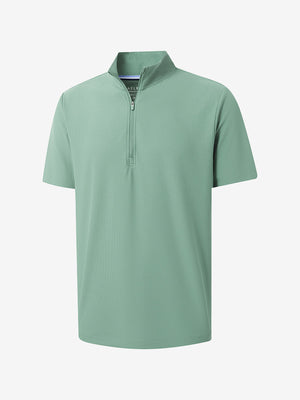 3D render of green grey waffle texture 1/4 zip pullover