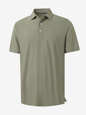 3d render of birch grey grid performance reflective checked collar golf shirt