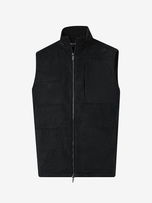 3D view of black classic micro suede leather puffer vest
