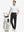 Front full body shot of model wearing black stretch cotton blend slim fit golf trousers 5 pockets