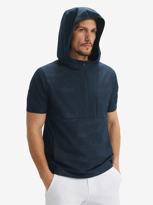 Water-Resistant Embossed Short Sleeve Q-Zip Hoodies