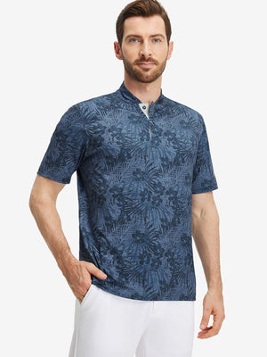Camisas de golf Henley sin cuello elásticas estampadas