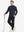 Model holding golf club, dressed in full zip fleece hoodied jacket in navy, sporty and casual.