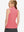 Back upper body shot of model wearing pink women's athletic quarter zip tank tops