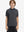 Front upper body of model wearing kids stylish stripe polo shirts, playful stripes with dark grey stripe detail