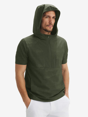 Water-Resistant Embossed Short Sleeve Q-Zip Hoodies