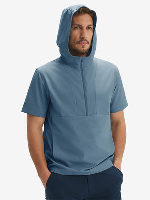 Water-Resistant Embossed Short Sleeve Q-Zip Hoodies