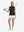 Front full body with golf club in black of women's 4 buttons golf polo shirts.