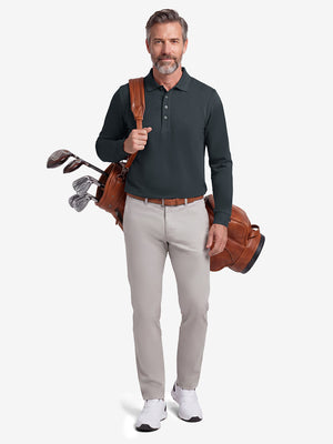 Solid Stretch Cotton Pique Long Sleeve Polo Shirts
