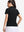 Back upper body shot of model wearing black women's 5 buttons collared polo shirts