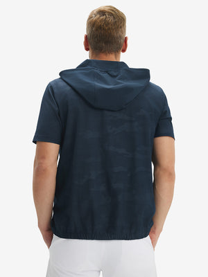 Water-Resistant Embossed Short Sleeve Q-Zip Hoodies