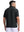 Back upper body shot of model wearing black waffle texture 1/4 zip pullover