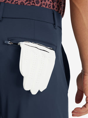 Back pocket detail of Lightweight Ankle-Zip Sweatpants with 4 Pockets in navy