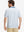 Back upper body shot of model wearing dark grey line premium ribbed collar print polo shirts