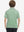 Back half-body view of youth wearing emerald stripe performance cooling polo, showing rear design