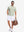 Front full body shot of model wearing moss green white comfy breathable pin-stripe texture golf polos