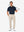 Front full body with golf club in navy of nylon blend casual jacquard polo shirts.