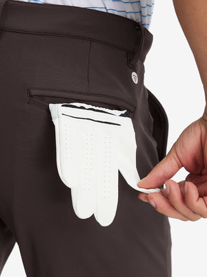 Back pocket detail of Golf Lightweight Fleece Lined Dress Pants in coffee brown