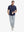 Full-body view of model holding takeaway drink cup in NAVY Cotton Blend Plain Shirt.