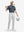 Front full body shot of model wearing dark blue classic lightweight jacquard golf shirts