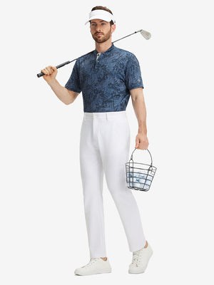Camisas de golf Henley sin cuello elásticas estampadas