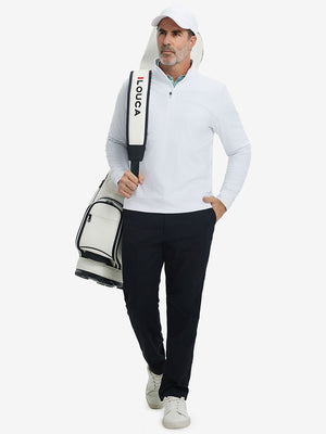 Ultra-Soft Brushed Fleece Lining Quarter Zip Sweatshirt in white, model carrying tennis bag