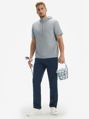 Water-Resistant Embossed Short Sleeve Q-Zip Hoodies