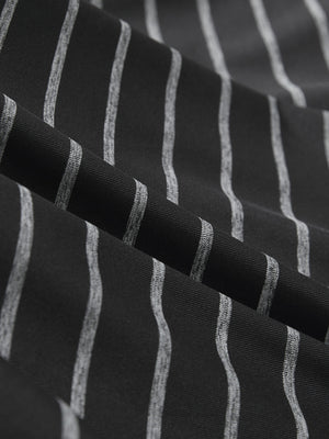 Close-up texture of stretch limo/ltgrey heather non-curl ribbed collar striped polo shirts fabric showing striped weave detail