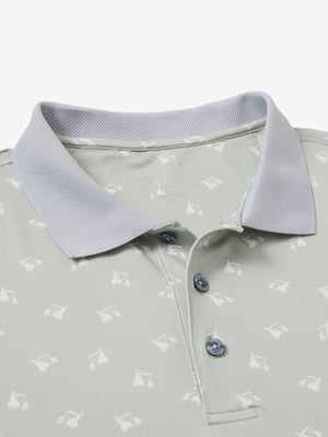 Detail view of collar on grey golf car premium ribbed collar print polo shirts