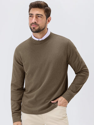 Heather Brushed Rib Knit Crewneck Sweatshirt